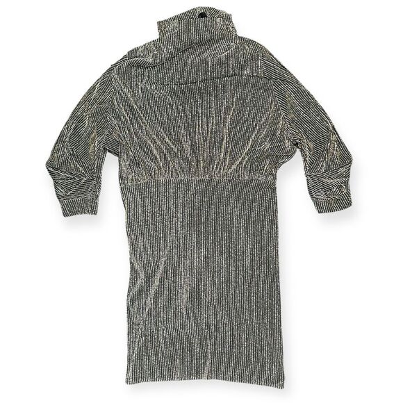 IRO Women’s Black Silver Metallic Striped Absalon Ruched Mock Neck Dress Size 44 - Picture 5 of 8